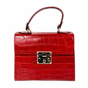 Ivan Troy Women's Sali Red Print Crocodile Leather Straps Top Handle Bag